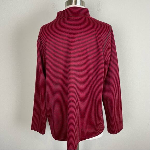 Chico's Red Black Stripe Knit long Sleeve Cotton Blend Turtleneck Top 2 - Picture 5 of 7